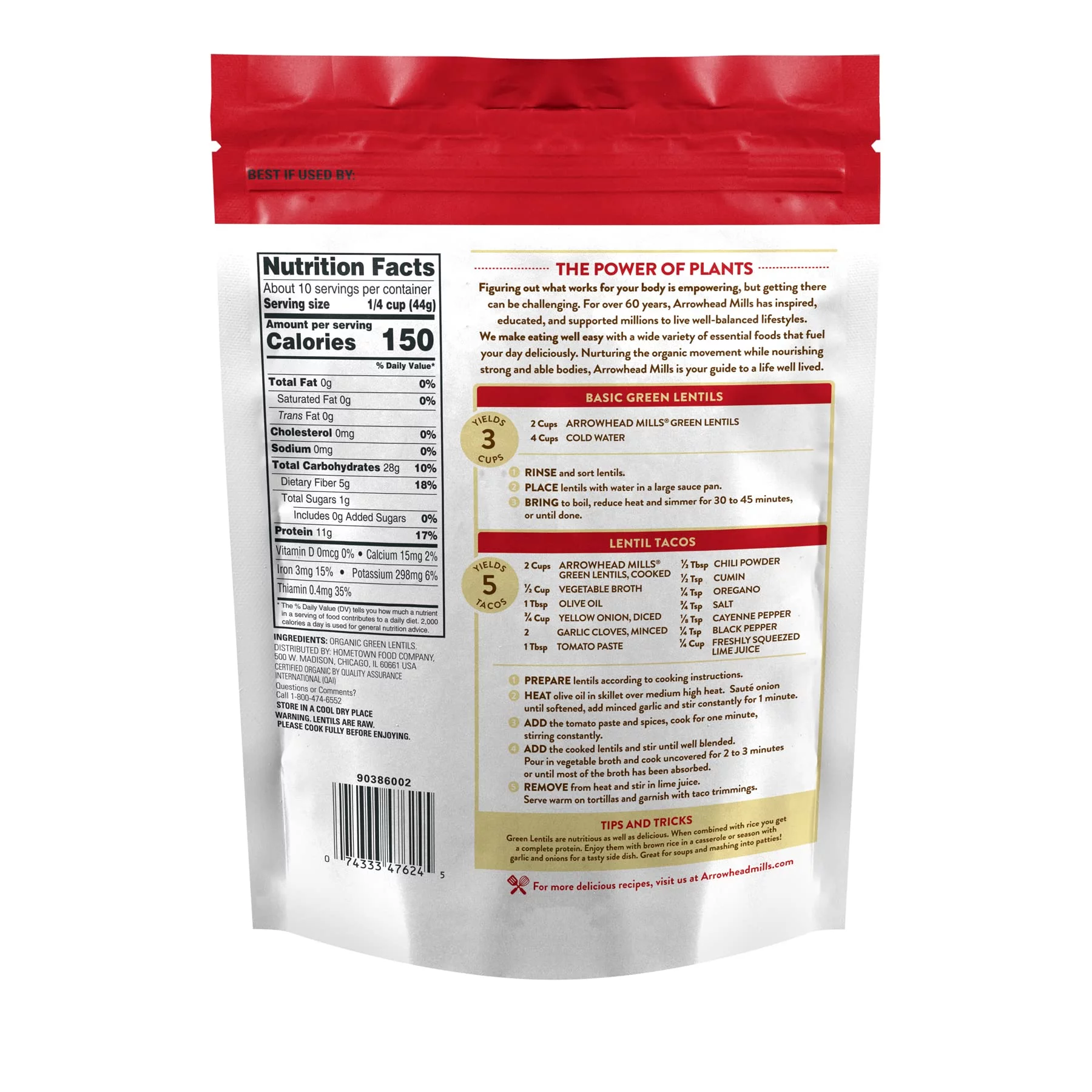 Arrowhead Mills Organic Green Lentils, 16 oz. Bag (Pack of 6)