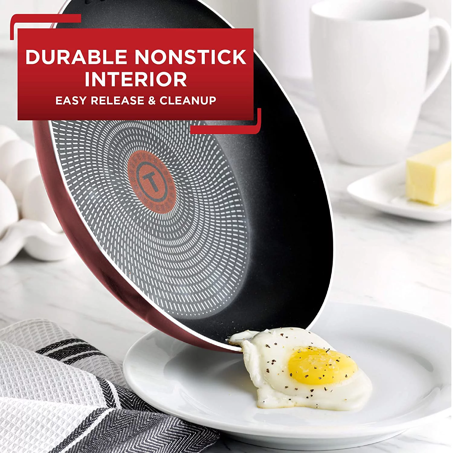 T-fal, Dishwasher Safe Cookware Set, 18 Piece, Red Initiatives Nonstick Inside