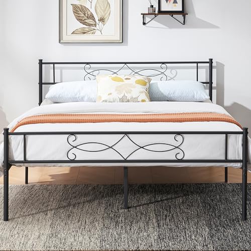 VECELO Full Size Bed Frame Metal Platform with Headboard/Steel Slat Support/No Box Spring Needed/Easy Assembly
