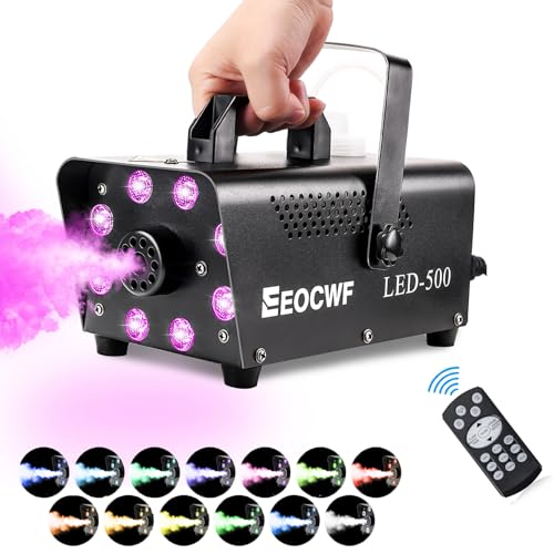 Upgraded Fog Machine, Mini Smoke Machine 2000CFM Fog Output 8 LED 13-colors Lights with Wireless Remote Support Timing, 500W Auto Spray Fogger for Christmas Halloween Party DJ Show Wedding Indoor Use
