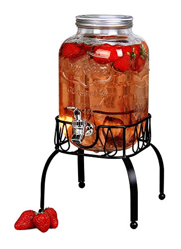 Estilo Glass Drink Dispenser for Parties - Set of 2-1 Gallon Halloween Drink Dispenser with Stand, Glass Water Dispenser Countertop for Weddings, Sun Tea Jar, Lemonade & Laundry Detergent Dispenser