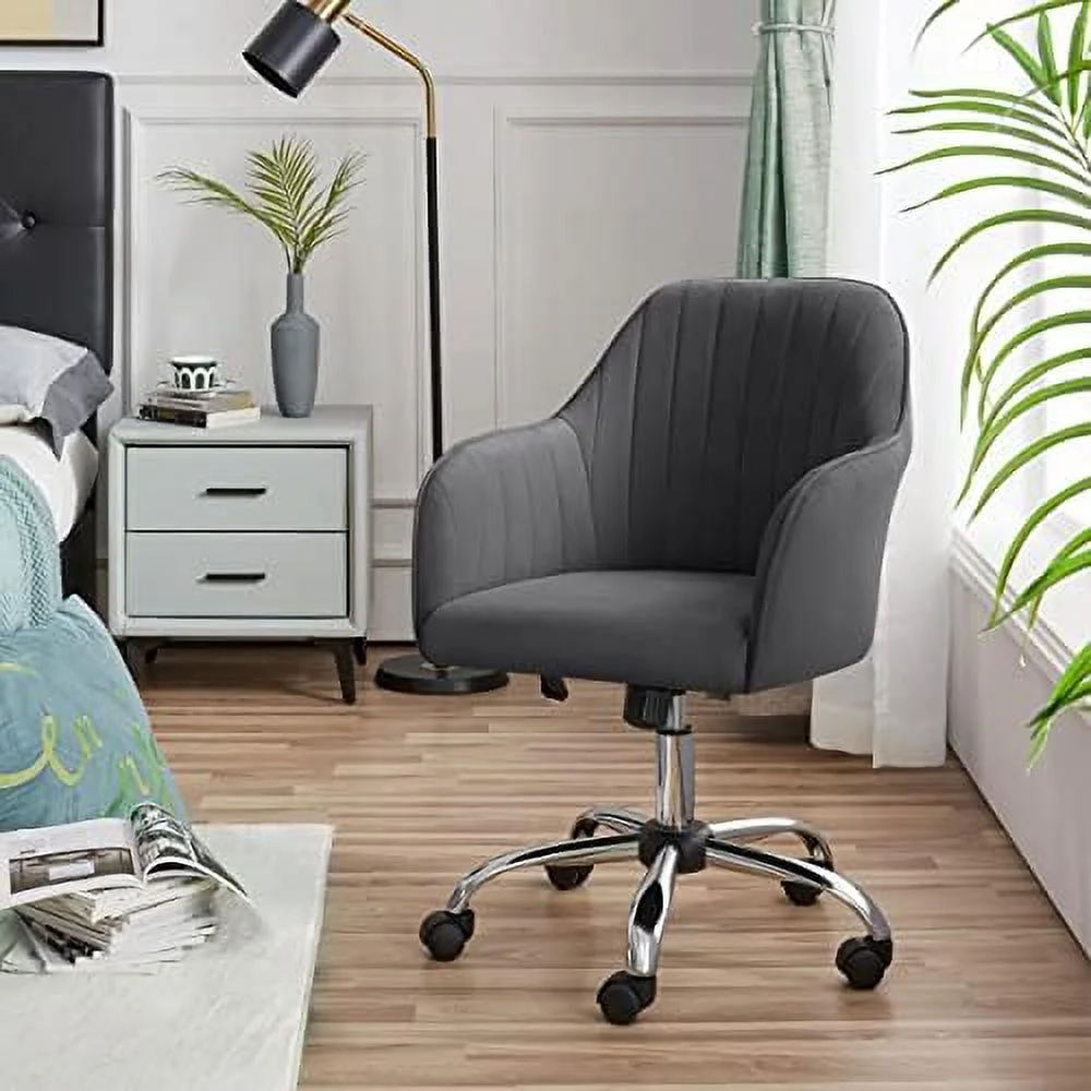 KHBIULIFE Modern Faux Leather Desk Chair Height Adjustable Task Chair Swivel Office Chair Makeup Chair Computer Chair Mid Back Chair Living Room Chairs with Arms Retro Brown