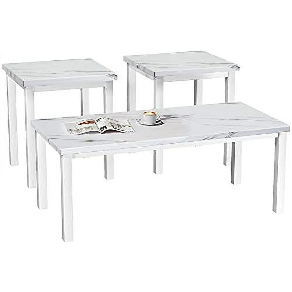 Living Room 3-Piece Set With Marble-Looking Top-Includes Coffee 2 End Tables, 42.1