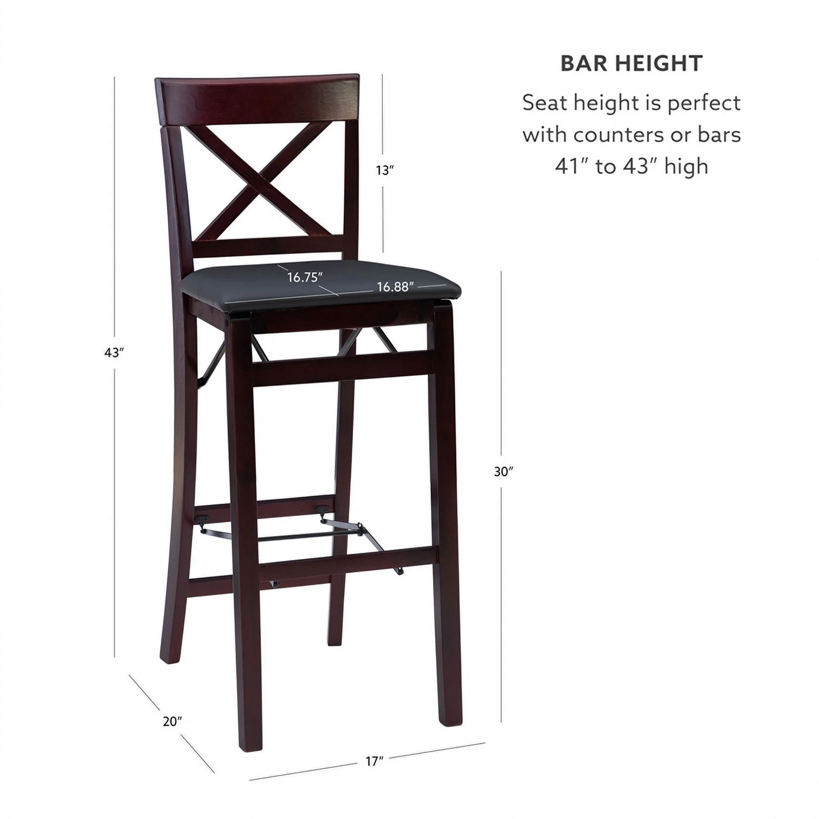 Linon Triena X Back Folding Bar Stool, 30 inch Seat Height