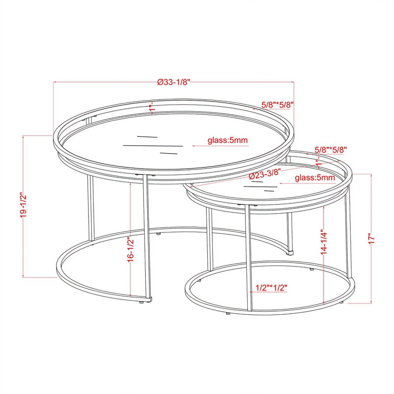 Bowery Hill Metal Glass Top 2-Piece Nesting Tables Set in Chrome