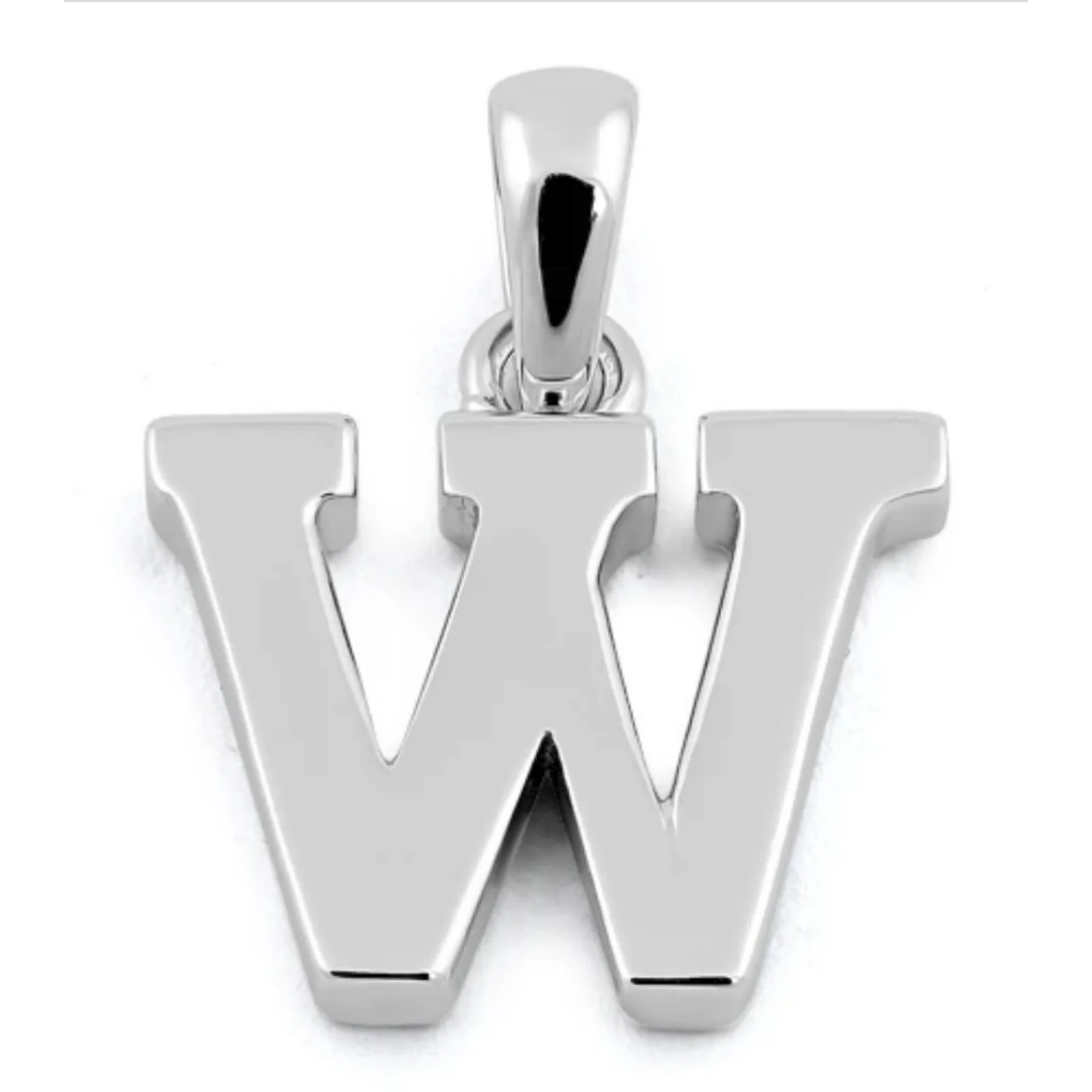 Block Letter Initial W Pendant Necklace Solid 925 Sterling Silver
