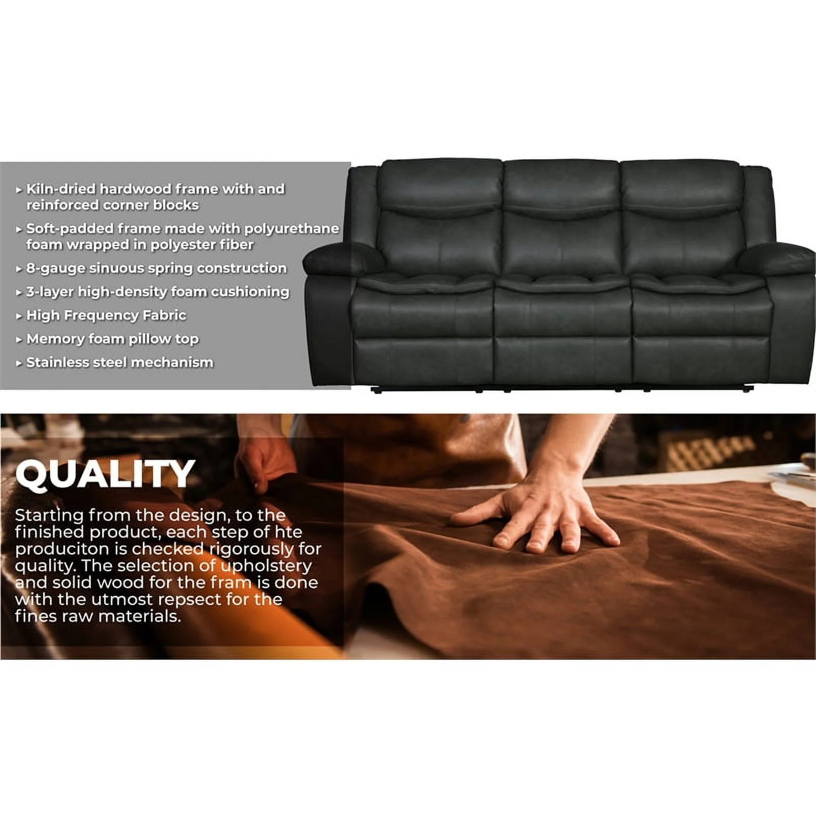 Titan Furnishings Transitional Faux Leather Reclining Sofa Set in Gray