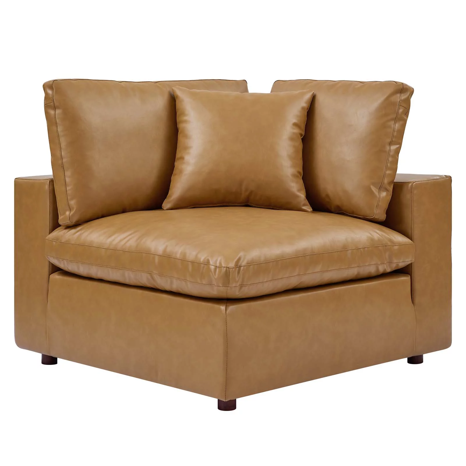 Modway Commix Down Filled Overstuffed Vegan Leather 4-Piece Sectional Sofa in Tan