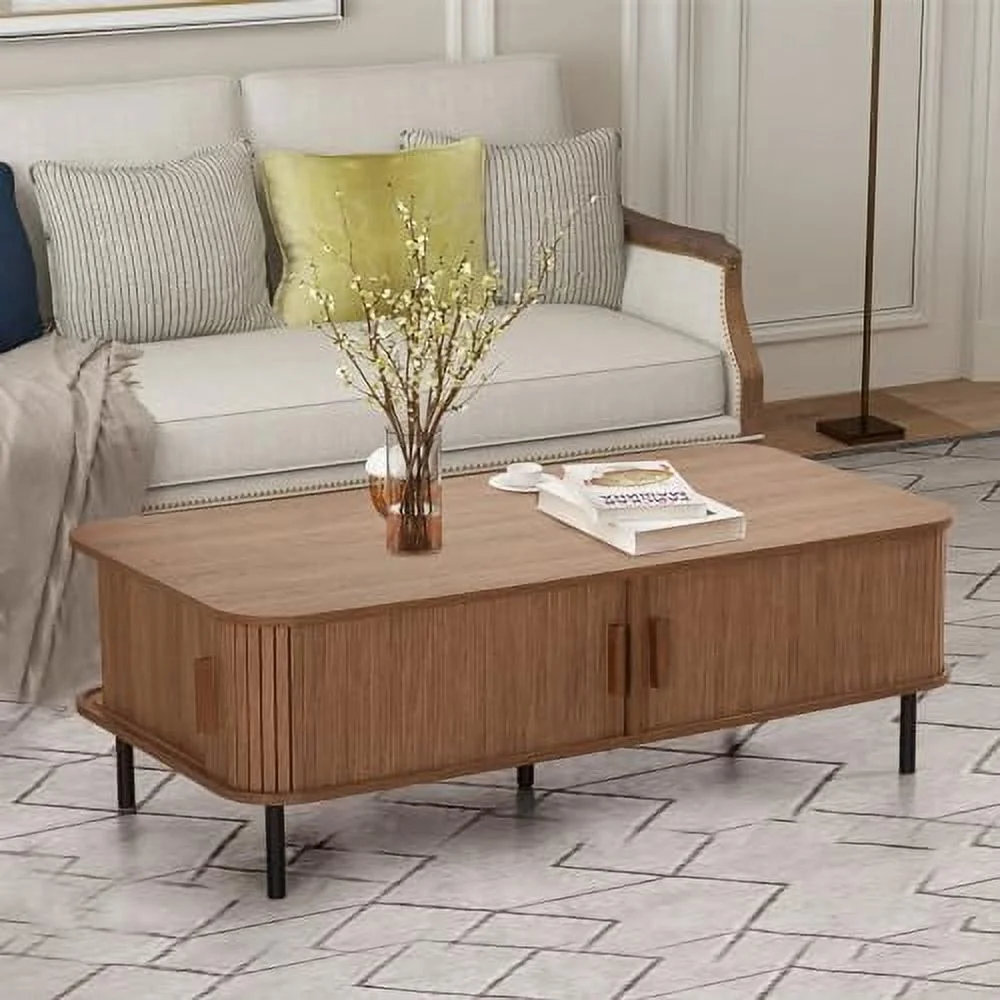 TJUNBOLIFE Sophia & William Bamboo Coffee Table for Living Room  2-Tier Oval Coffee Table with    47.2" Wood Table Mid Century Sofa Table