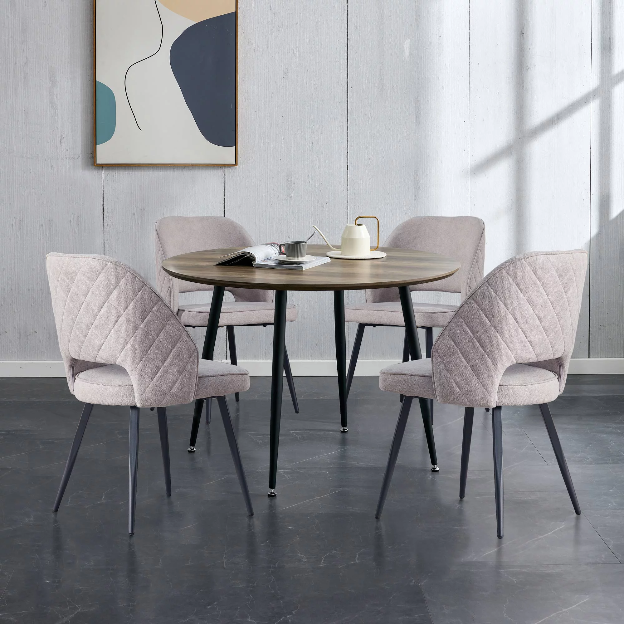 Diameter 44.8 inch MDF Modern simplicity roundI Imitation wood grain dining table.Applicable 6-8 persons to dining room and meeting room.