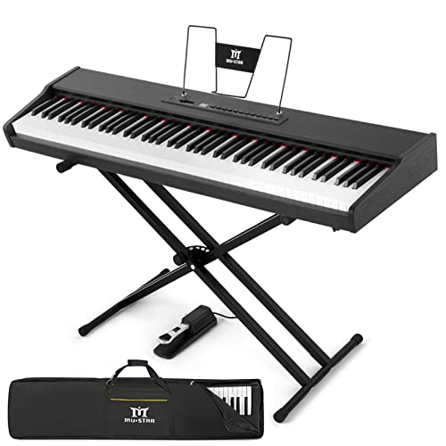 MUSTAR Digital Piano 88 Key Weighted Keyboard Hammer Action, MDP-1200 Weighted Keyboard with Stand, Full Size Electric Piano Keyboard 88 Keys with for Beginners, Portable Case, Sustain Pedal, Black