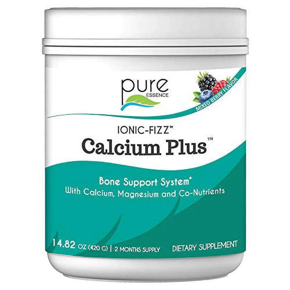 Pure Essence Labs Ionic Fizz Calcium Plus - Perfect Calcium/Magnesium Ratio With Every Co-Factor Needed For Strong Bones - Mixed Berry - 420 Grams