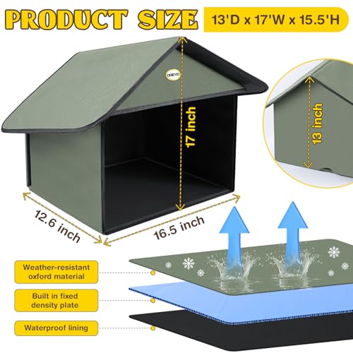 Dreyoo Outdoor Cat Feeding Station for Food & Water, Weatherproof Outdoor Kitty Dining Room Cat Shelter for Stray, Feral Cats and Community Cats, 13”d x 17”w x 15.5'h(Dusty Blue)