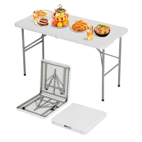 SEALAMB 6FT Portable Plastic Folding Table for Indoor & Outdoor, Heavy Duty Fold Up Table Foldable Picnic Tables Dining Table for Camping Parties Backyard Events(White, 6FT)