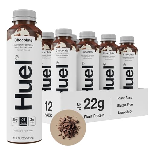 Huel Ready-to-Drink | Chocolate Meal Replacement Drink | High Protein Drink | Nutritionally Complete, Low Sugar, High Fiber, Plant Based, Vegan, Healthy | 20g Protein Per Bottle | 16.9 Fl Oz (12 Pack)