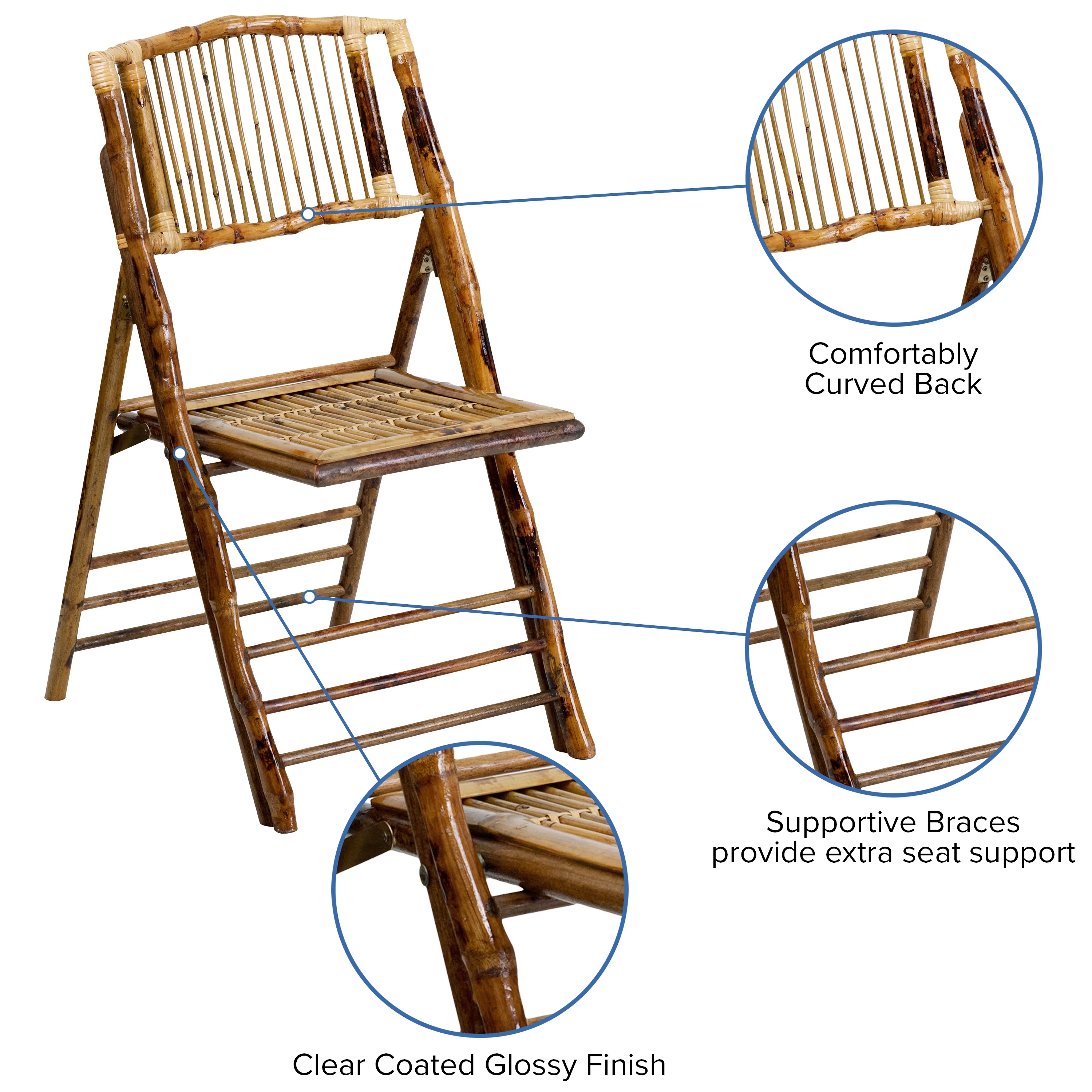 Emma + Oliver 4 Pack Bamboo Wood Folding Chair - Event Folding Chair - Commercial Folding Chair