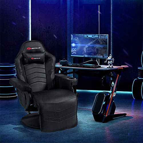 Goplus Massage Gaming Chair, Racing Style Gaming Recliner w/Adjustable Backrest and Footrest, Ergonomic High Back PU Leather Computer Office Chair Swivel Game Chair w/Cup Holder and Side Pouch