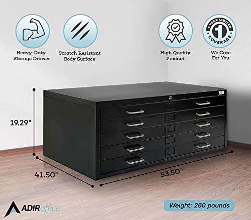 AdirOffice Flat File Cabinet - Heavy Duty 5-Drawer Blueprint Sheets Storage, 41