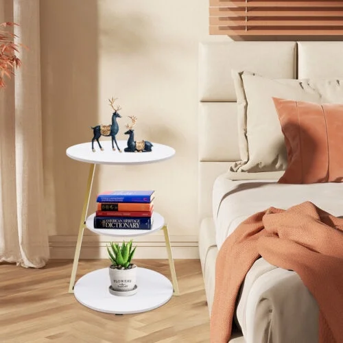 3-Tier End Table Living Room Sofa Side Snack Table Coffee Tray Under Sofa Table