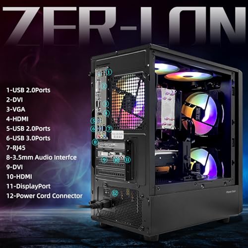 Gaming PC Desktop Computer, AMD Ryzen 5 5500 up to 4.2GHz, Radeon RX 550 4GB, 16G DDR4 RAM, 1TB NVME SSD, WiFi 5.0, Prebuilt Gaming PC Tower Computer with RGB Fan