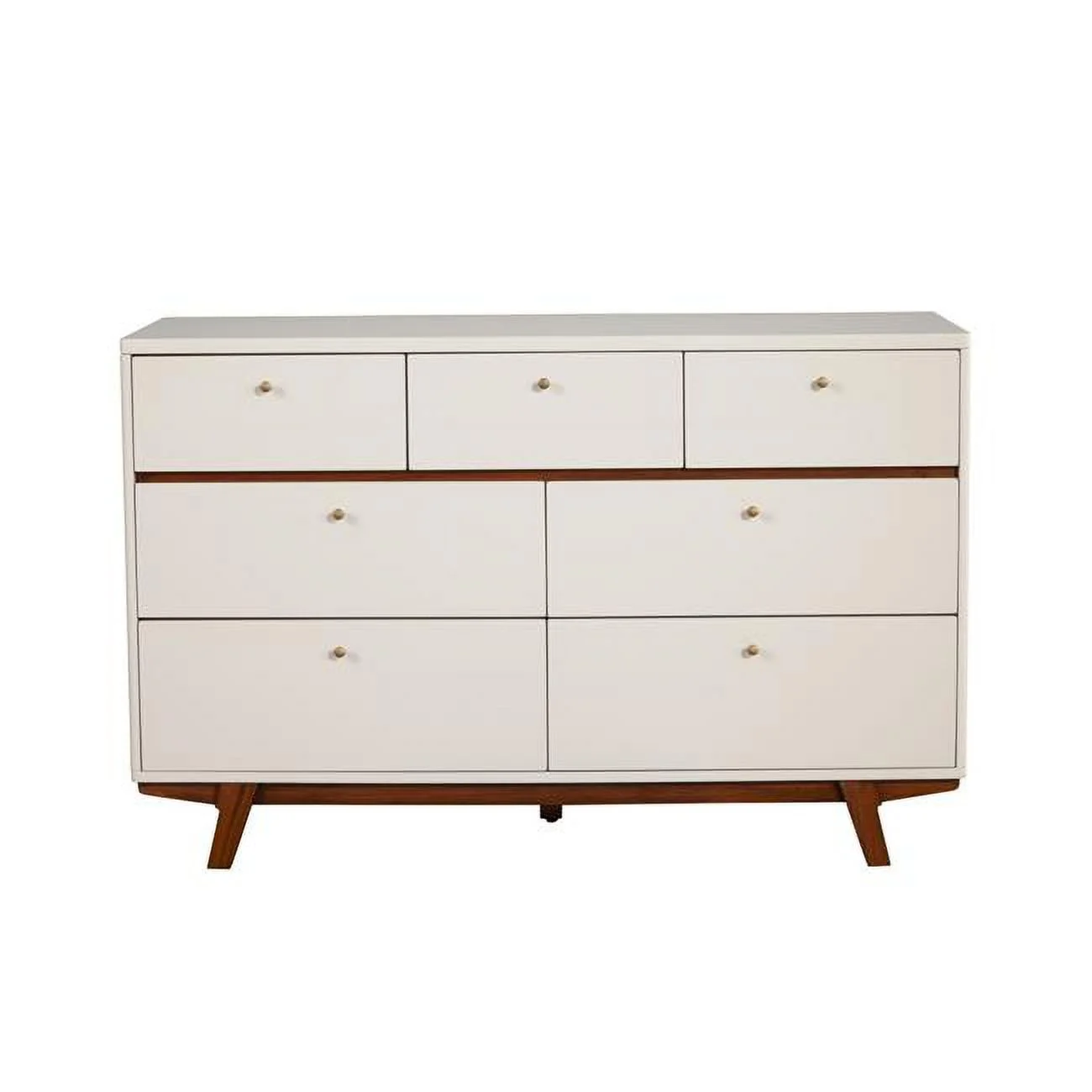 56 in. Brown & White Solid Wood Seven Drawer Double Dresser