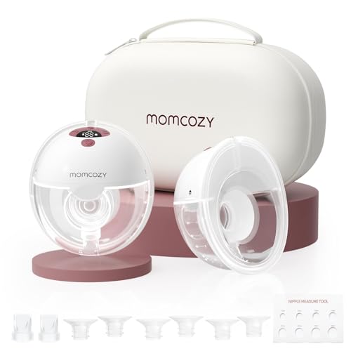 Momcozy M5 Hands-Free Wearable Breast Pump, Double-Sealed Flange for Baby-Like Comfort, 3 Modes & 9 Suction Levels, Portable Electric Pump – 24mm, 2-Pack Quill Gray