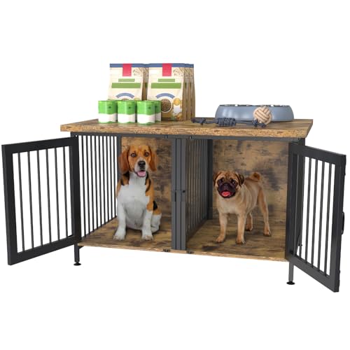 GDLF Double Dog Crate with Divider for 2 Small or 1 Dog, Furniture Style Kennel Indoor Cage with Removable Panel (Int.dims:36.2”Wx24.5”Dx21”H), Black