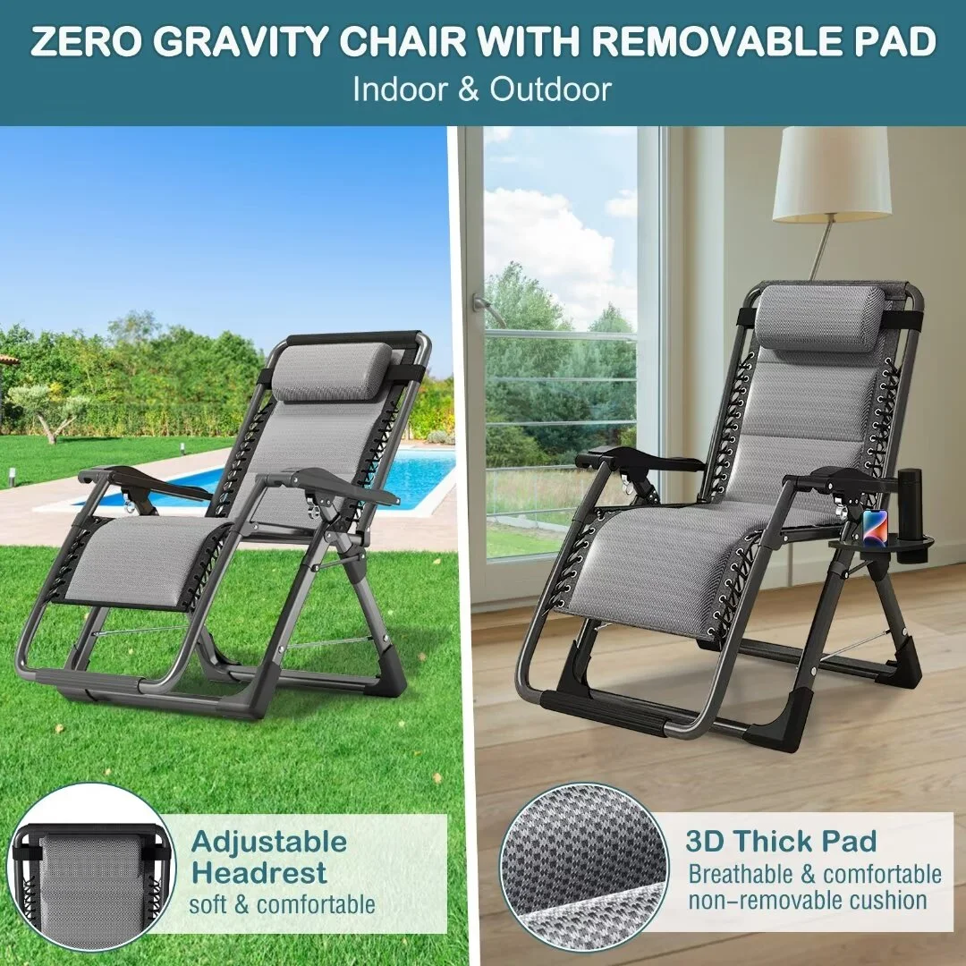 Docred Zero Gravity Chair Camp Reclining Lounge Chairs Outdoor Lounge Patio Chair with Adjustable Pillow