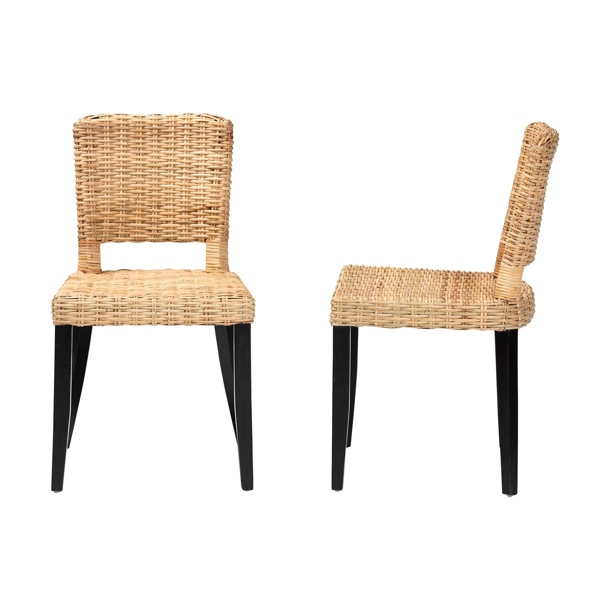 Baxton Studio Dermot Modern Bohemian Dark Brown Finished Wood and Natural Rattan 2-Piece Dining Chair Set