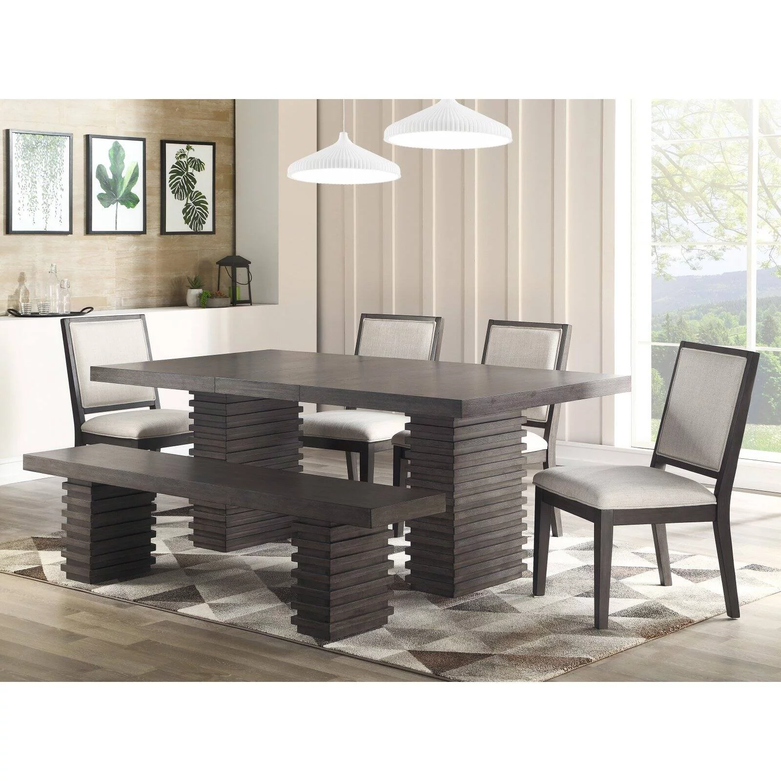 Steve Silver Mila Washed Gray Twin Pedestal Dining Table