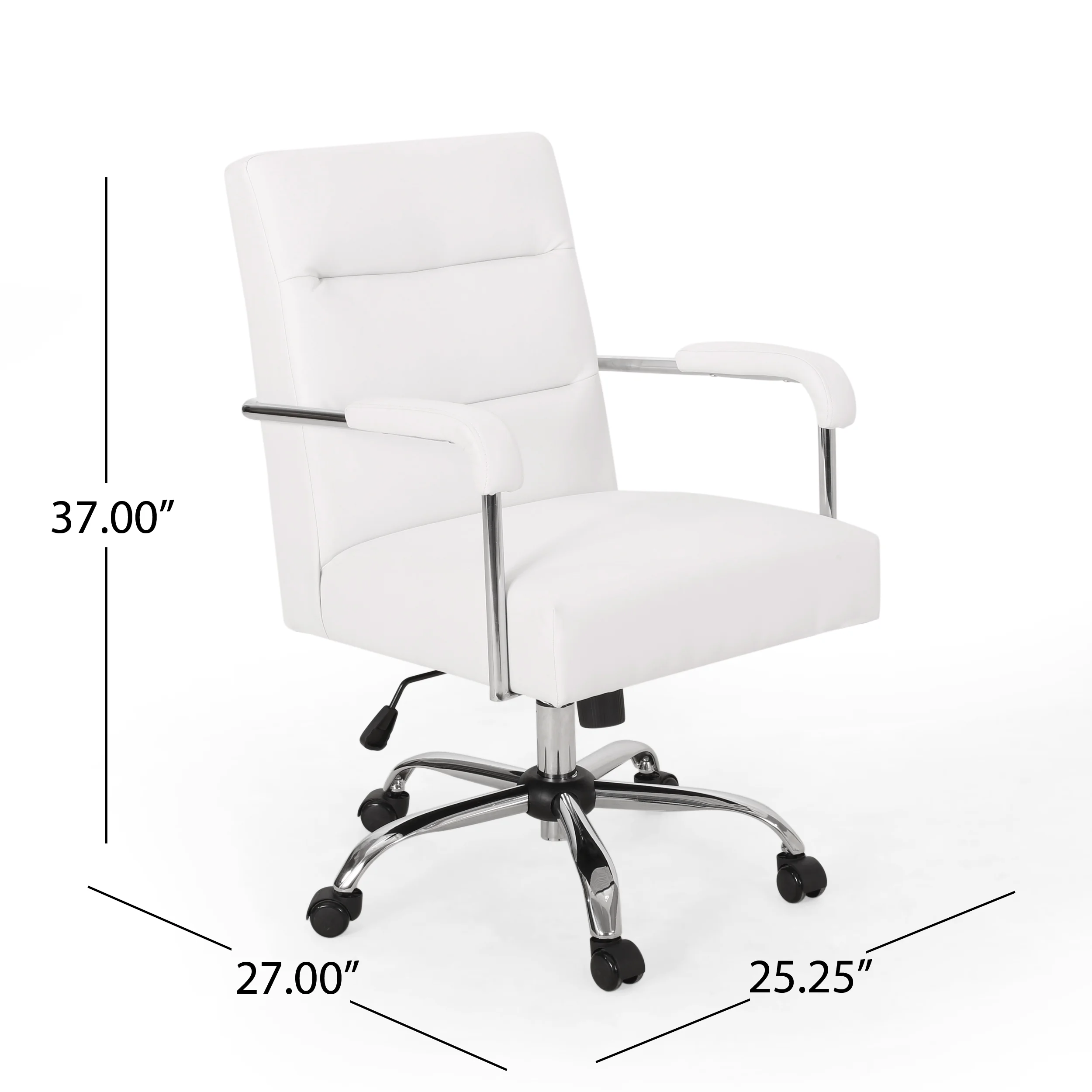 Noble House Blackfoot Faux Leather Office Swivel Chair, White, Chrome