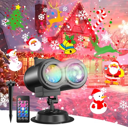 4-Large Pattern Halloween Christmas Projector Lights Outdoor, 29 Effects Holiday Projector Light Outdoor 2 in 1 with Remote, Christmas Decorations Lighting for Outside Home Party House Decor