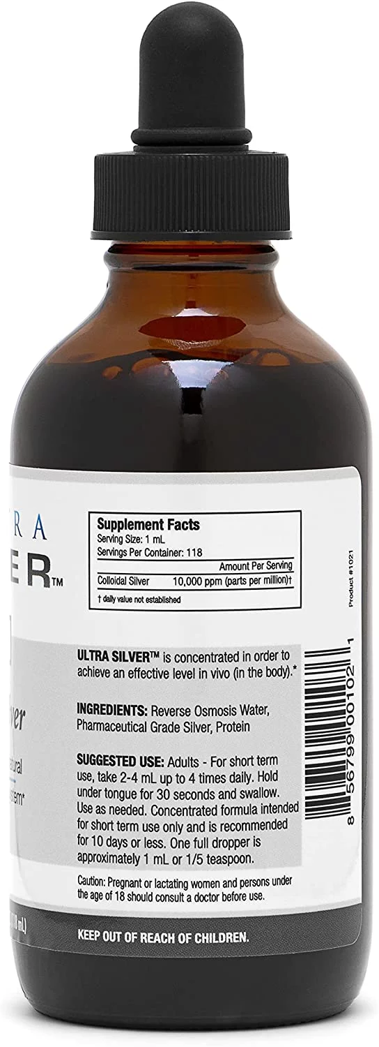 Ultra Silver® Colloidal Silver | 10000 PPM 4 Oz (118mL) | Mineral Supplement | True Colloidal Silver - with Dropper