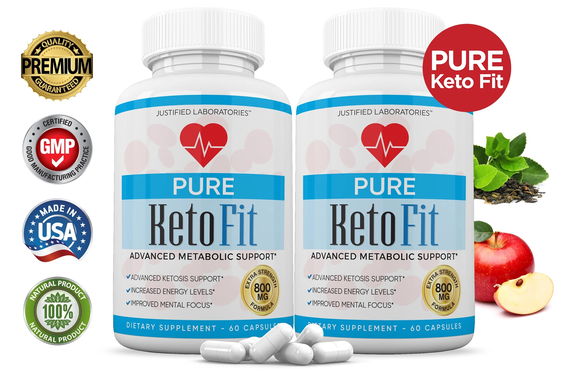 (2 Pack) Pure Keto Fit Pills Ketogenic Supplement Includes goBHB Apple Cider Vinegar Macadamia Nut Oil and Green Tea Advanced Ketosis Support for Men Women 120 Capsules