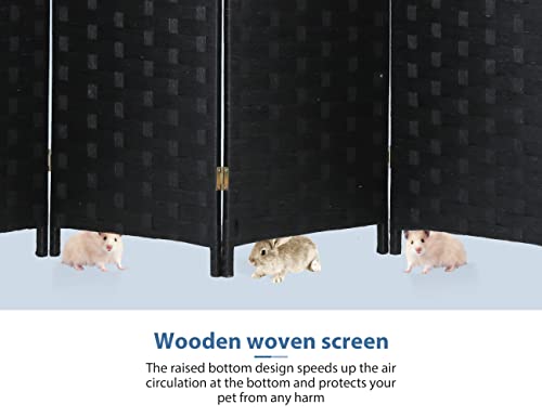 6 FT Tall Room Divider Panel,4 Panel Room Partitions and Dividers Privacy Screen, Wood Folding Partition Room Dividers Temporary Wall, Wood Mesh Hand-Woven Design, Black