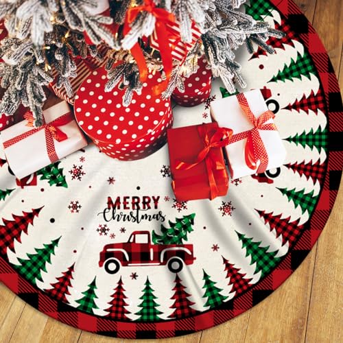 Christmas Tree Skirt Red Buffalo Plaid Xmas Tree Skirts Mat 48 Inches for Indoor Outdoor Christmas Tree Holiday Party Merry Christmas Signs Tree Skirts for Holiday Decorations