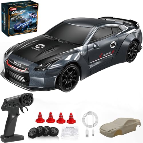 1:43 Scale Mini RC Drift Car with Gyro Full Proportional RTR 2.4Ghz Remote Control with RGB Lights and 2 Replaceable Body Shell(8503-Black)