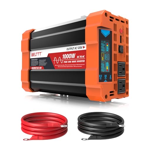 BELTTT 2000W Pure Sine Wave Inverter, Car Power Inverter 12V to 120V AC Converter for RV, Truck, Solar, Outdoor with Dual AC and 20A Socket, 5V 2.1A USB, Surge 4000W, Hardwire Port, Remote Controller