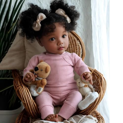 BABESIDE Lifelike Reborn Baby Dolls Daisy Black Girl- 20 Inch Soft Body Realistic-Newborn Handmade Real Life Baby Dolls with Clothes and Toy Gift for Kids Age 3+