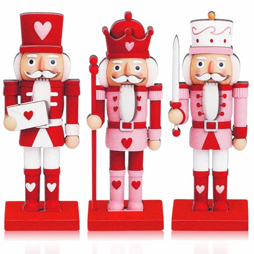 Thyle 3 Pcs Christmas Nutcracker Soldier Decorations 7 in Wooden Traditional Christmas Nutcrackers Figures Wood Veneer Vintage Xmas Tabletop Decoration for Fireplace Collectible Gifts(Classic Color)