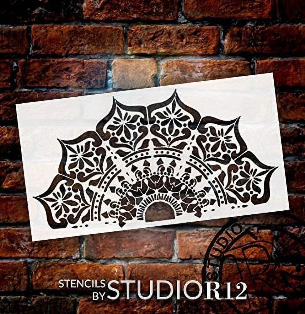 Mandala - India - Half Design Stencil by StudioR12  Reusable Mylar Template  Use to Paint Wood Signs - Pallets - Pillows - Wall Art - Floor Tile - Select Size 22