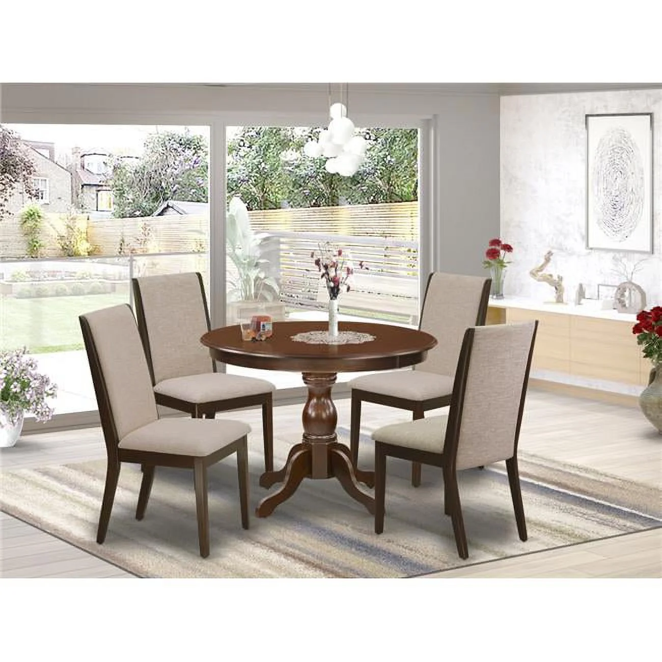 East West Furniture Hartland 5-piece Wood Dining Set in Mahogany/Light Tan