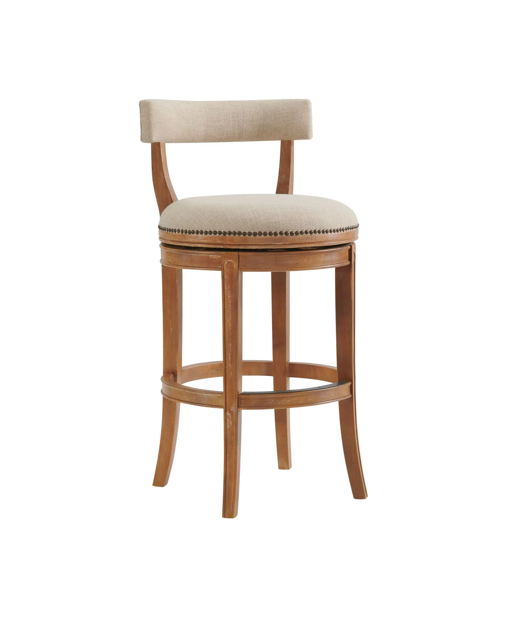Alaterre Furniture Hanover Swivel Low Back Bar Height Bar Wood Stool, Weathered Brown and Beige