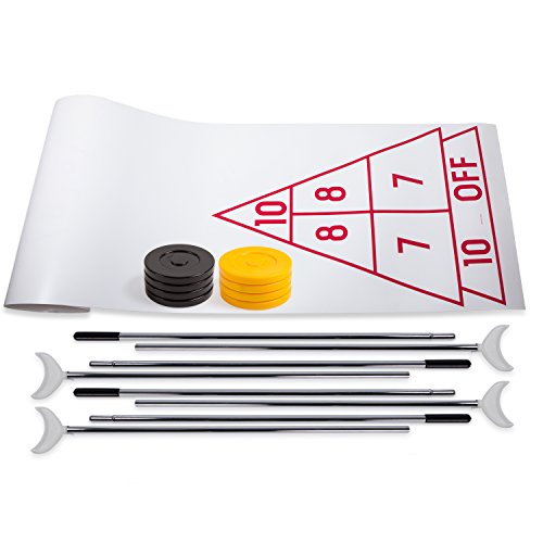 Champion Sports Economy Shuffleboard Set: Indoor Outdoor Game - 8 Pucks 4 Cue Sticks & Plastic Court, 30 x 180