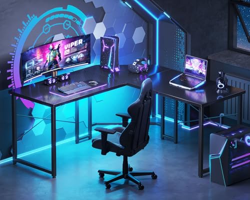 Casaottima L Shaped Gaming Desk, Corner Desk Gaming Table for Home Office, Computer Desk Sturdy Writing Workstation for Small Space, Easy to Assemble, 51 inch, Carbon Fiber Surface, Black