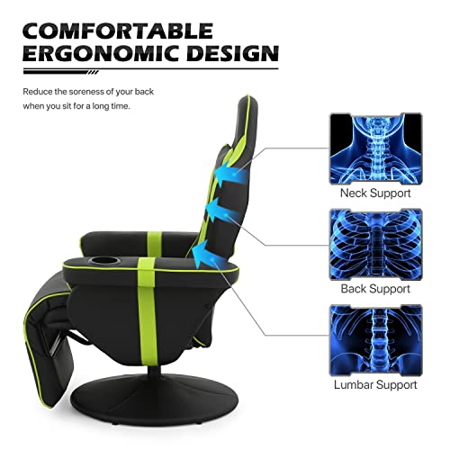 MoNiBloom Video Gaming Chair Racing Style Single Living Room Sofa Recliner with Detachable Headrest, Ergonomic Comfy Home Theater Seating Game Lounge Chair w/Retractable Footrest and Cup Holder, Grey