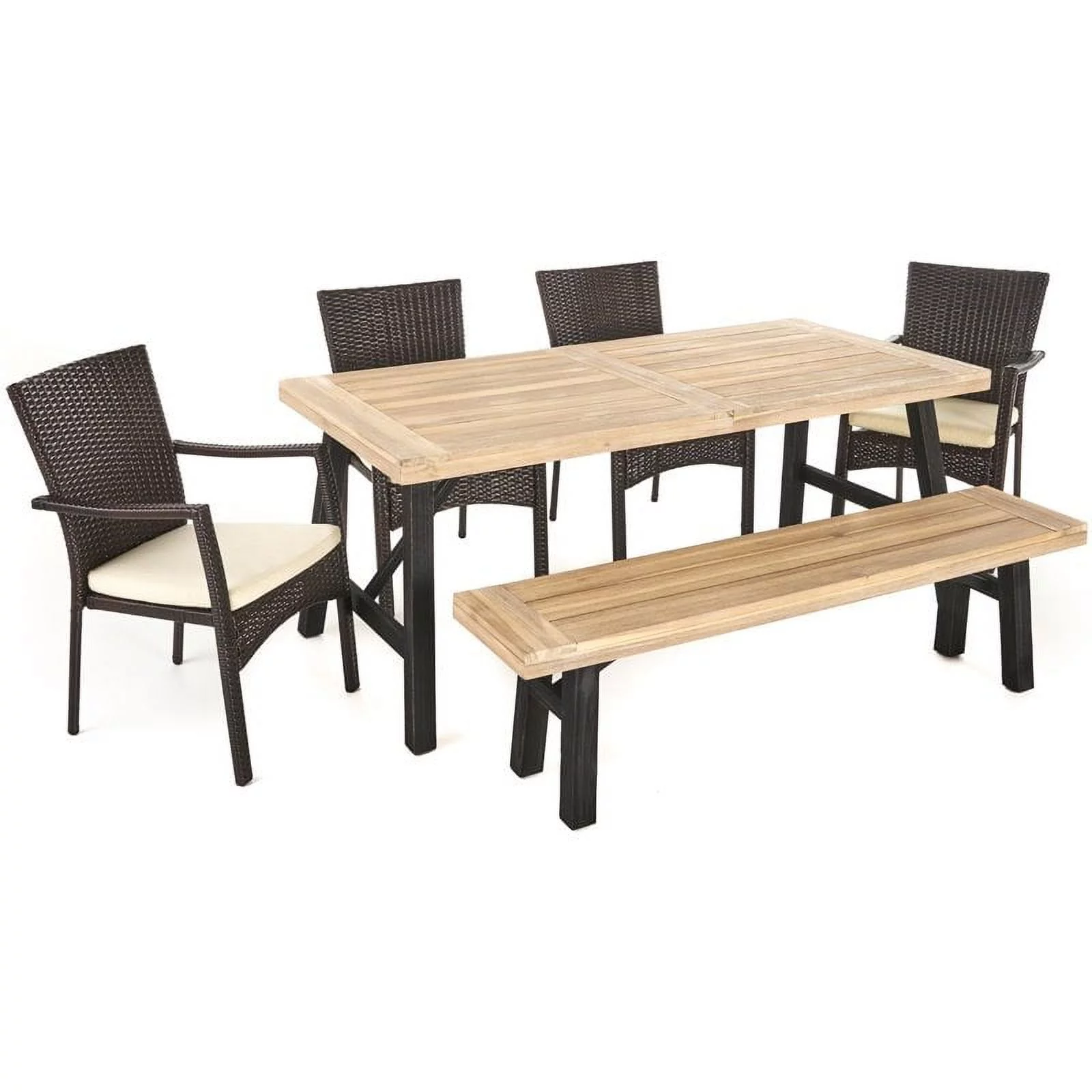 Noble House Horton 6 Piece Wood Top Patio Dining Set in Brushed Gray