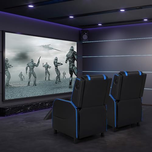 Giantex Gaming Massage Recliner Chair - Racing Style Gaming Sofa Chair with Reclining Backrest, Massage Lumbar Pillow, Retractable Footrest, Home Theater Seating with Bluetooth Speaker (Blue)