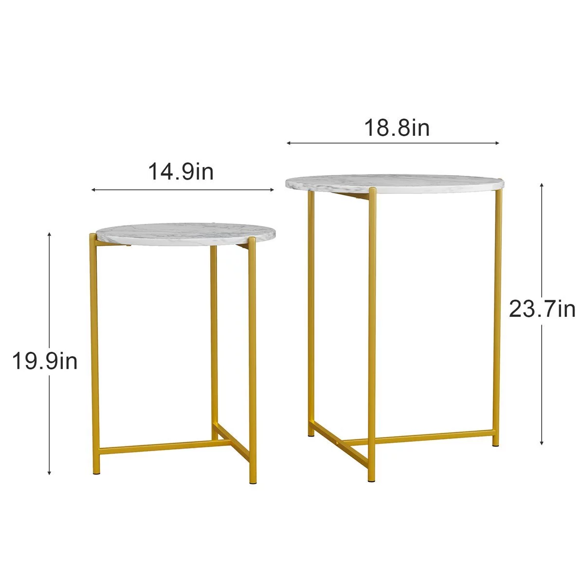 LANTRO JS Modern Faux Marble Top Round Nesting Coffee Table, 2 Piece