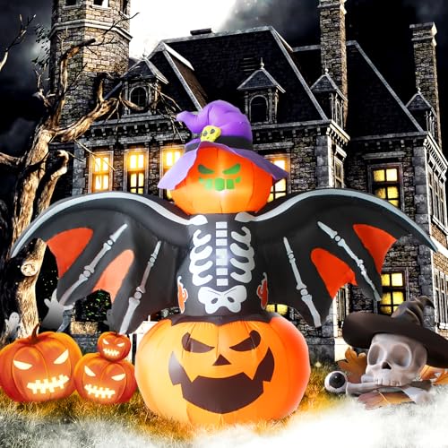 Gardwin 8FT Width Halloween Inflatable Bat Outdoor Decorations, Inflatable Yard Decorations, Blow up Outdoor Halloween Holiday Decor with LED Lights for Home Yard Garden Lawn